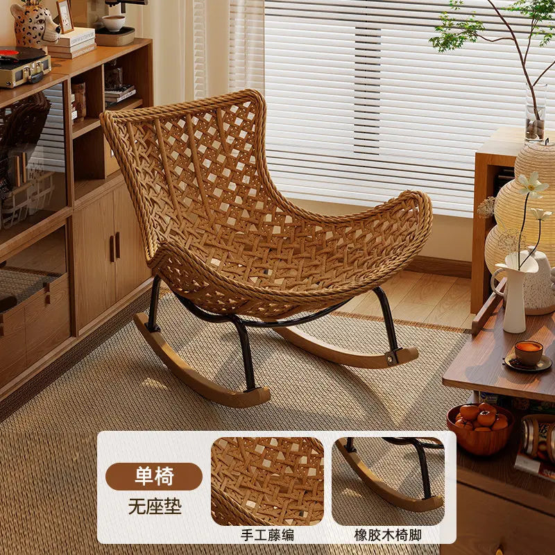 Rattan Rocking Chair for Adults, Lazy Recliner Leisure Sofa, Relax Rocker Chair for Living Room, Balcony Indoor Daily Rest