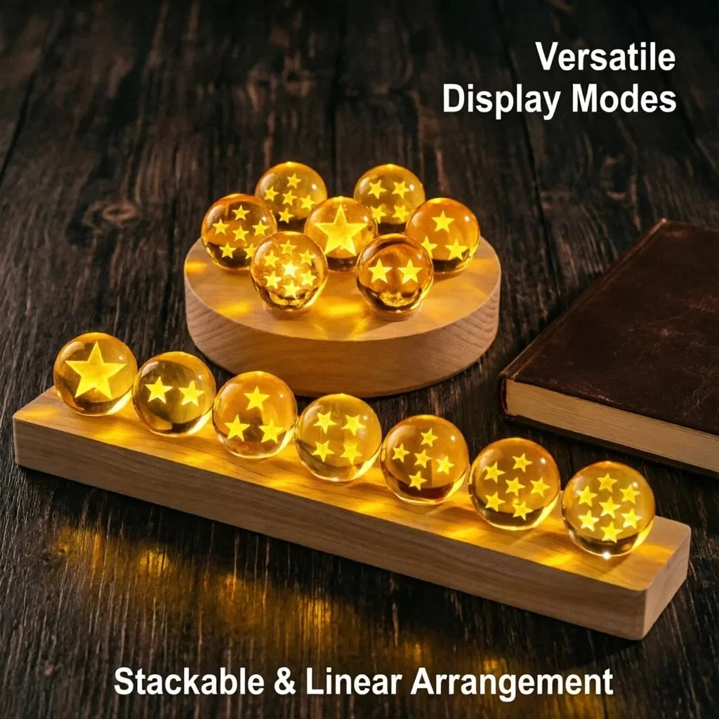 Dragoned Anime Seven Stars Crystal Ball Set LED Illuminated Wooden Base Night Lights Cartoon Balls Birthday Christmas Gift