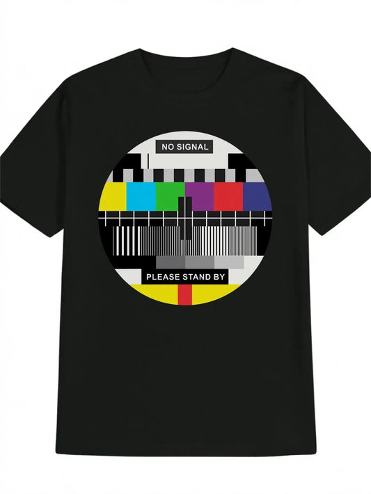 Retro TV No Signal T Shirt Men Vintage 90s Test Screen Graphic Tee Aesthetic Streetwear Oversized Shirt