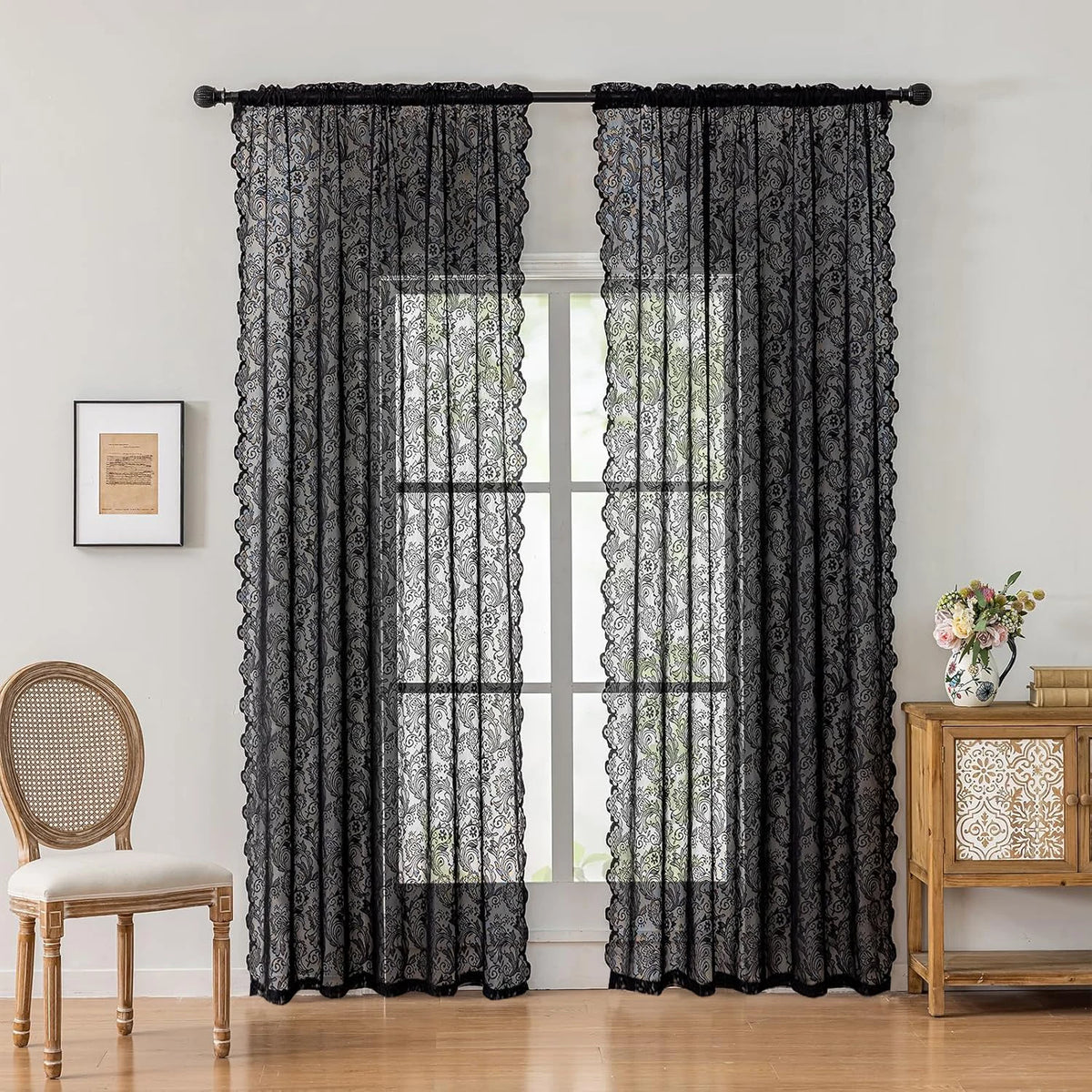 2PCS Black Phoenix Tail Curtains Are Wrinkle-Resistant, Wear-Resistant, Simple and Versatile, Universal for Bedrooms and Living