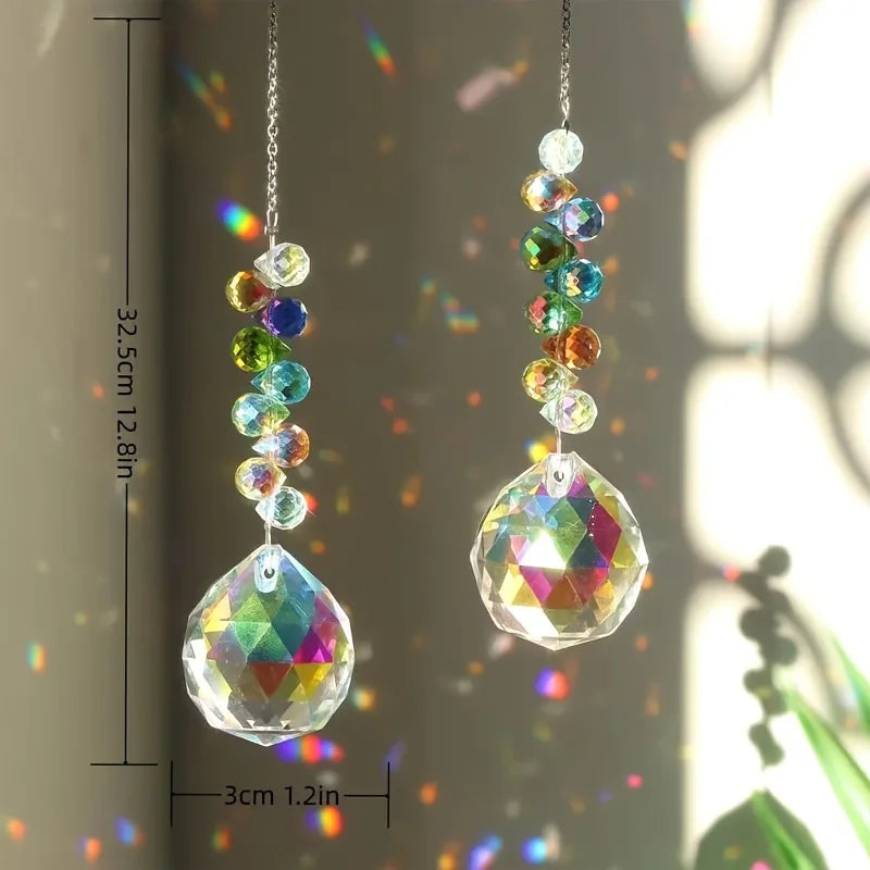 1/2pc Strawberry Bead Crystal Ball Sun Catcher - Hanging Prism For Garden & Home Decor, Glass/Iron Craft Tool