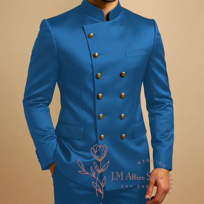 Green Suits for Men 2 Piece Satin Sets Double Breasted Blazer Pants Tailored Wedding Party Travel Africa Traditional Clothes