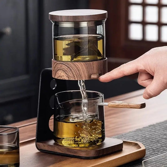 Lazy Kung Fu Glass Tea Set Semi Automatic Drip With Infuser Glass Teapot Set Magnetic Switch Teapot Teacup Set Glassware