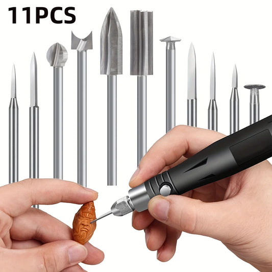 11PCS HSS Engraving Drill Bits Set 1/8 Shank for Dremel Rotary Tool Wood Carving Grinding Drilling Accessories