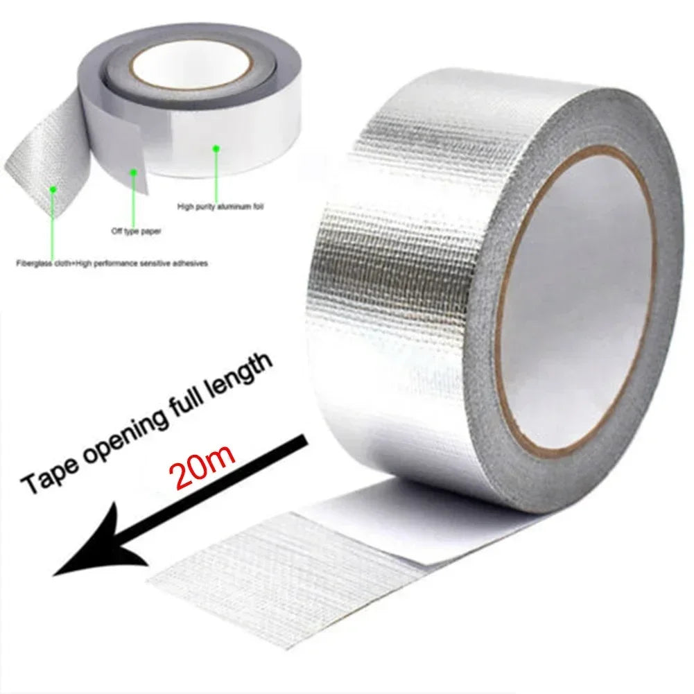 Motorcycle Exhaust Pipe Heat Insulation Tape Wrap Manifold Downpipe High Temperature Bandage Universal Silver Tape 20M*5cm