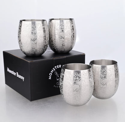 350ml Unique Flower Etching Cup Stainless Steel Egg Shaped Martell Whiskey Beer Mug Cocktail Wine Tumbler Water Drink Cups Gift