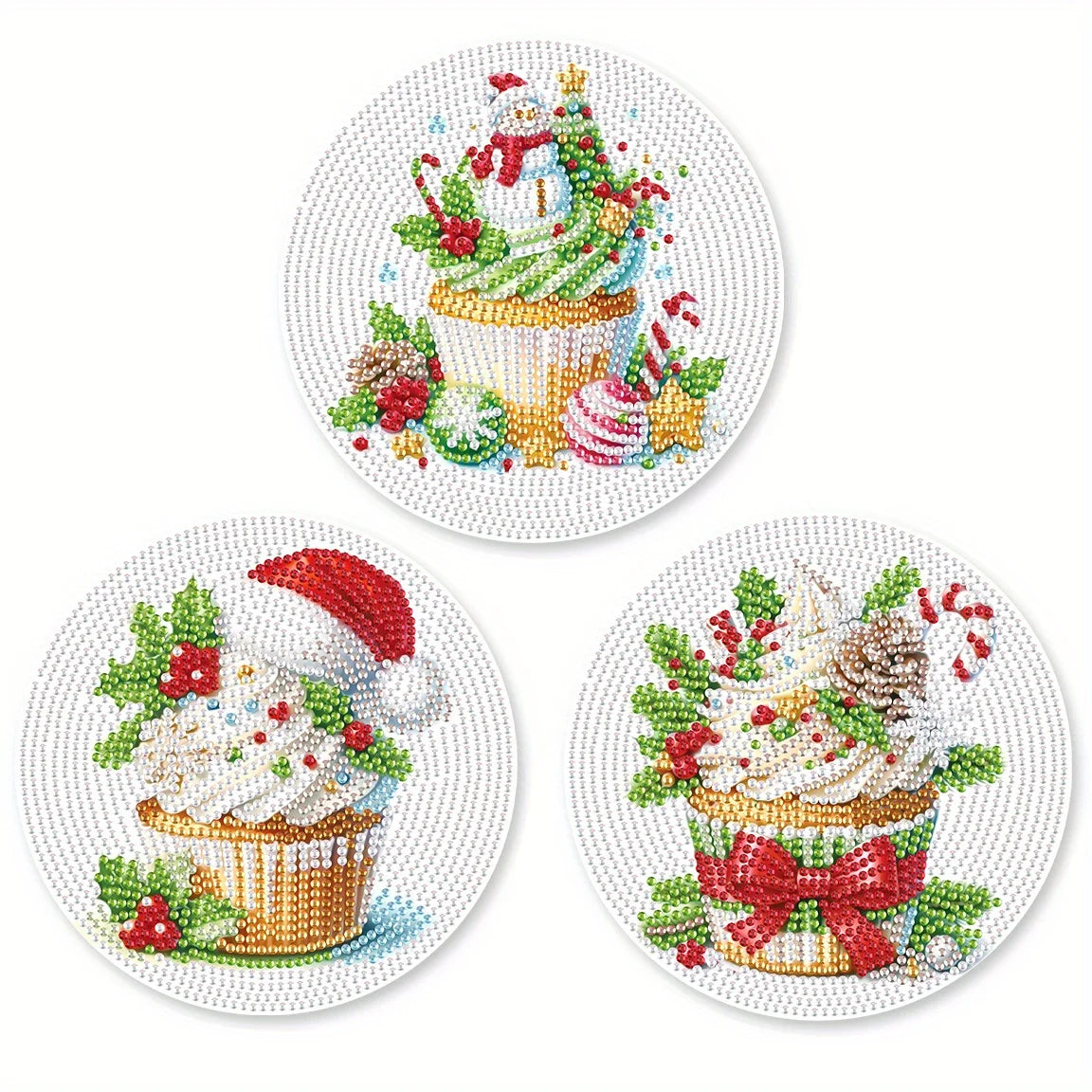 3Pcs Diamond Art Painting Placemat kits,DIY Cupcake Diamond Round Place mats Craft Table mats Table Kitchen for Home Decor Gift