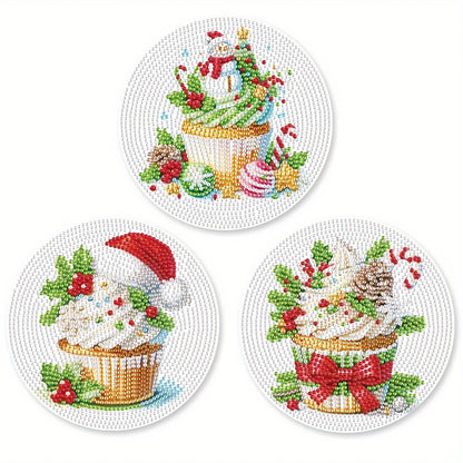 3Pcs Diamond Art Painting Placemat kits,DIY Cupcake Diamond Round Place mats Craft Table mats Table Kitchen for Home Decor Gift