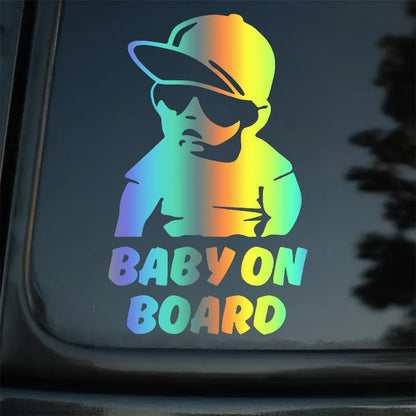 "BABY ON BOARD" with Cool Boy Stickers, 11x18cm Car Stickers Scratch Blocking Self-Adhesive Waterproof Decal, Used for Car