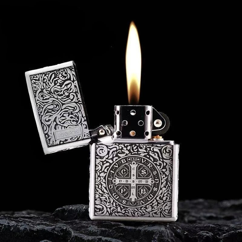 Zorro Constantine Windproof Kerosiene Lighter, Embossed Craftsmanship Retro Old-fashioned Grinding Wheel Lighter, Gift for Men