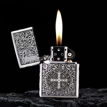 Zorro Constantine Windproof Kerosiene Lighter, Embossed Craftsmanship Retro Old-fashioned Grinding Wheel Lighter, Gift for Men