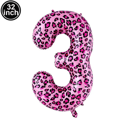 32 Inch Pink Leopard Print Number Foil Balloon 0‑9 Digit Balloon Wild Animal Helium Balloon for Birthday Anniversary Party Decor