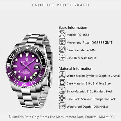 PAGANI DESIGN New GMT Men Watch Top Brand 40mm Mechanical Watch Sapphire Glass 100M Waterproof Automatic Wristwatch Reloj Hombre