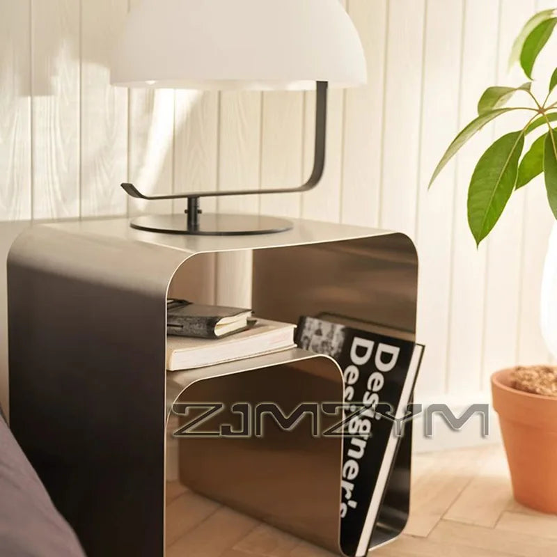 Nordic Stainless Steel Tea Table Minimalist Bedside Nightstand Modern Sofa Corner Accent Table for Bedroom Coffee Desk