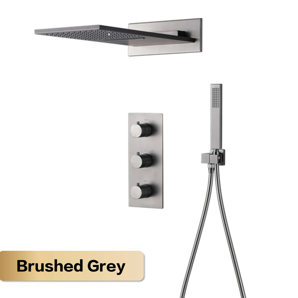 Luxury Gun Grey Brass Wall Mounted Constant Temperature Shower System Embedded Cold and Hot Water 4-Function Bathroom Mixer
