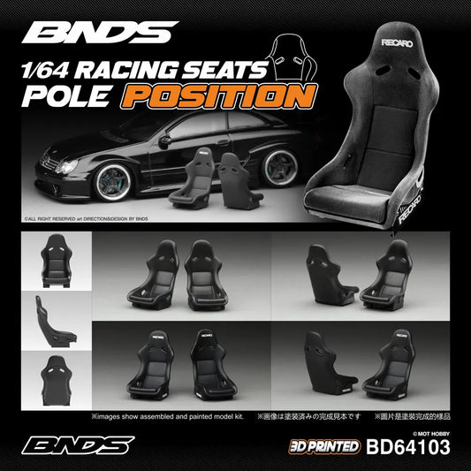 BNDS 1/64 Unpainted Racing Seats 3D Printed Resin Model Car Interior Detail Up Parts 4pcs DIY Accessories for Car Model Scene