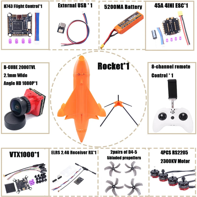B-CUBE Rocket 5inch FPV Drone Frame Kit Carbon Fiber Racing Drone Quadcopter Freestyle INAV Beatflight F722 Ardupilot Flight