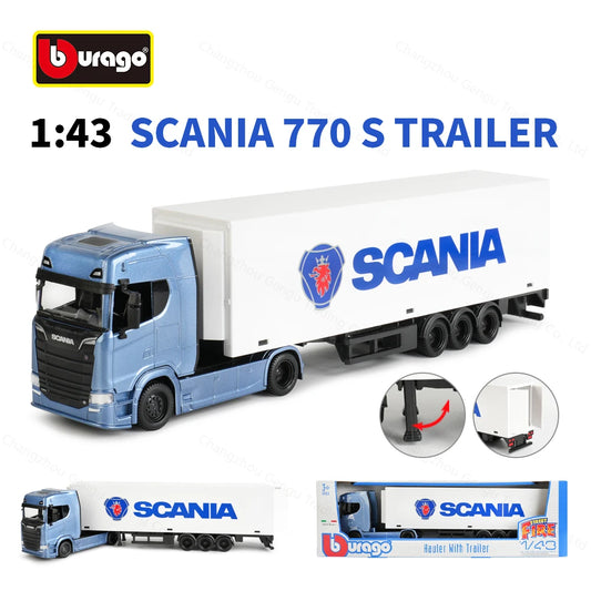 Bburago 1:43 Scania 770 S Trailer Heavy Tractor Truck Black Die Cast Collectible Hobbies Model Toys