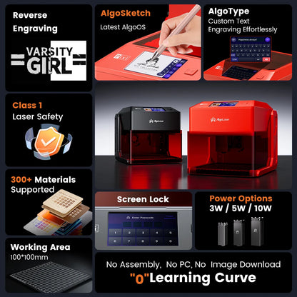 AlgoLaser PIXI Mini Portable Laser Engraver with Touch Screen Smart Class 1 Laser Engraver Machine for Business DIY Logo Dog Tag