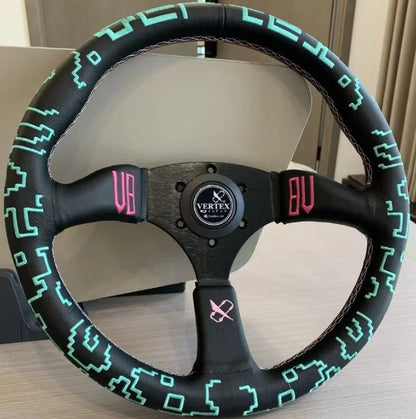 Vertex Sports Steering Wheel Leather Aluminum Alloy Embroidery Racing Modified Auto Parts Universal Car Steering Wheel