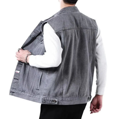 High end retro denim vest, men's sleeveless lapel, vest vest, vest, vest, vest, vest, vest, vest, multi pocket workwear
