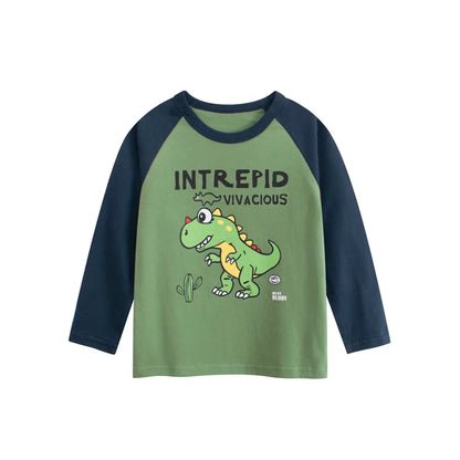 2026 Spring  Autumn Children Boys Long Sleeve T-Shirts Cartoon Dinosaur Cotton Tops 2-8 Years Kids Baby Boy Tees Toddler Clothes