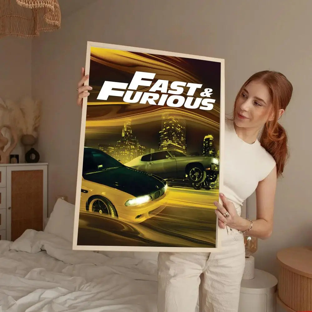 Movie Fast & Furious Poster Self-adhesive Art Waterproof Paper Sticker Coffee House Bar Room Wall Decor