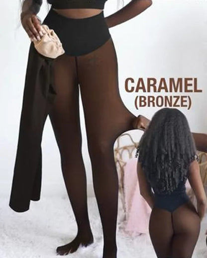 One Seam Fleece Lined Leggings Compression Band Shaping Tights Sheer Warm Stocking Skin Tone Pantyhose Plus Size