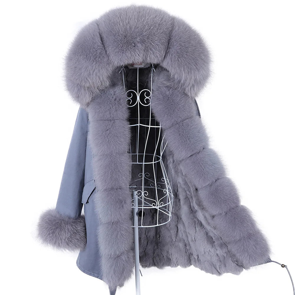 2026 Maomaokong Women's Winter Coats Rabbit Lining Jacket Natural Real Raccoon Fur Collar Parka Fox Fur Long Female Clothing