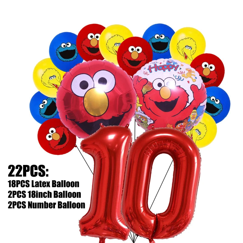 Birthday Party Decoration Set Supplies Cartoon Sesame Streets Birthday Party Supplies Tableware Balloon Cake Topper Banner Plate
