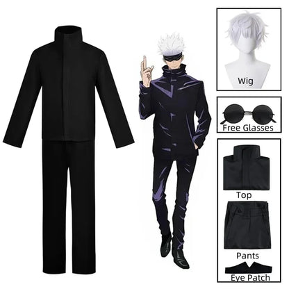 Anime Jujutsu Kaisen Gojo Satoru Cosplay Costume Eye Patch Wigs Glasses Suit Halloween Costumes for Men