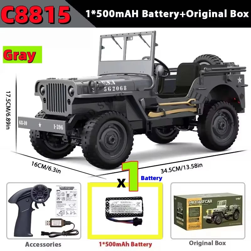 JHD FOR JJRC C8815 Rc Car 1:10 JEEP MB 2.4g 4wd RTR Crawler Climbing Scale Military Truck Offroad Vehicle C8815  Adult Toy Gift