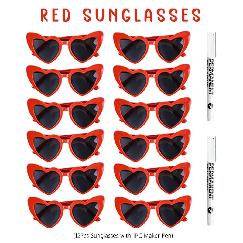 12-100Pcs Wedding Sunglasses for Guests Heart Shaped Sunglasses Bachelorette Party Glasses Bridal Shower Party Favors Photo Prop