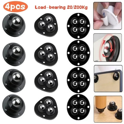 4Pcs Furniture Casters Wheels Heavy Duty Ball Pulley Self Adhesive Stainless Steel 360° Rotation Universal Wheel Load 20/200Kg