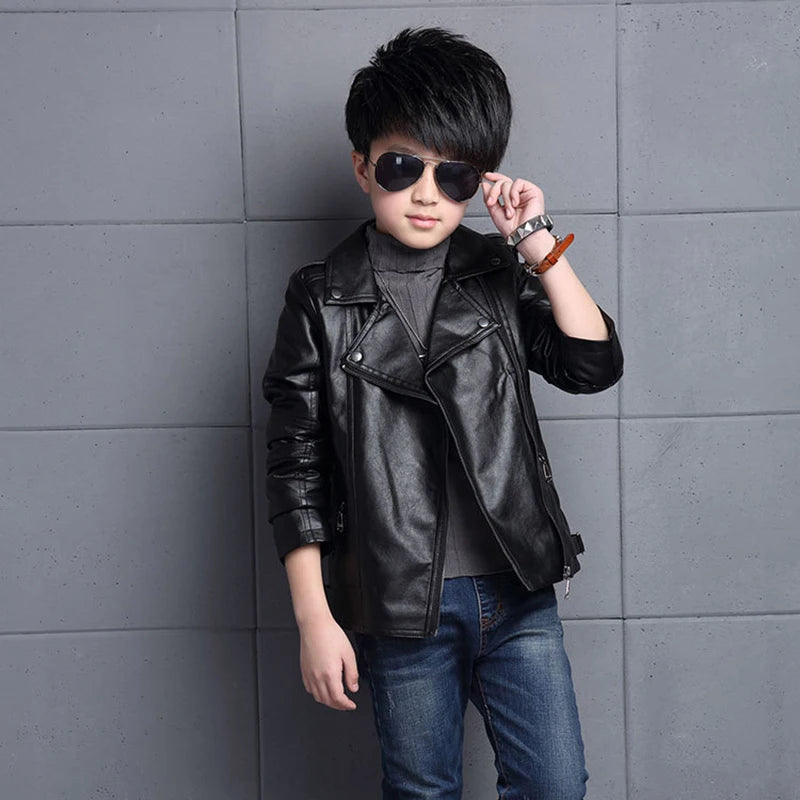 3 4 5 6 8 10 12 Years Spring Autumn Boys Leather Jacket Waterproof Zipper Fashion PU Children's Coat Birthday Gifts Kids Clothes