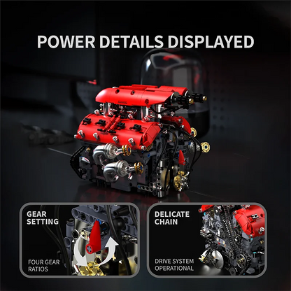 Technical V8 Engine Model Building Blocks Set with Electric Motor MOC Assembly Bricks Toy Kids Birthday Christmas Gifts 1370pcs