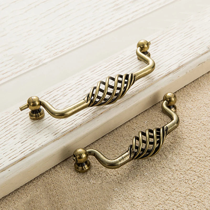 Vintage Antique Bronze Cabinet Handles Hollow Out Birdcage Handles Drawer Knobs Wardrobe Door Pullers Furniture Handle