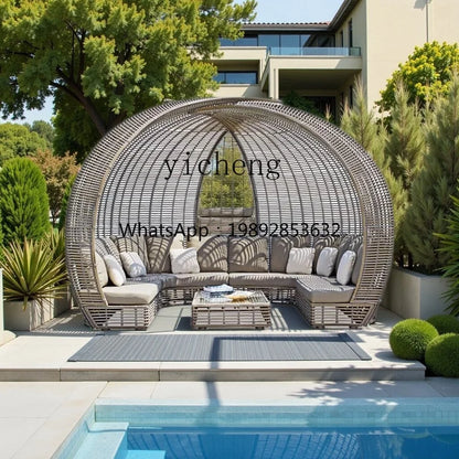 ABB  outdoor rattan bed round bed recliner Internet celebrity bed and breakfast garden hotel villa courtyard sofa