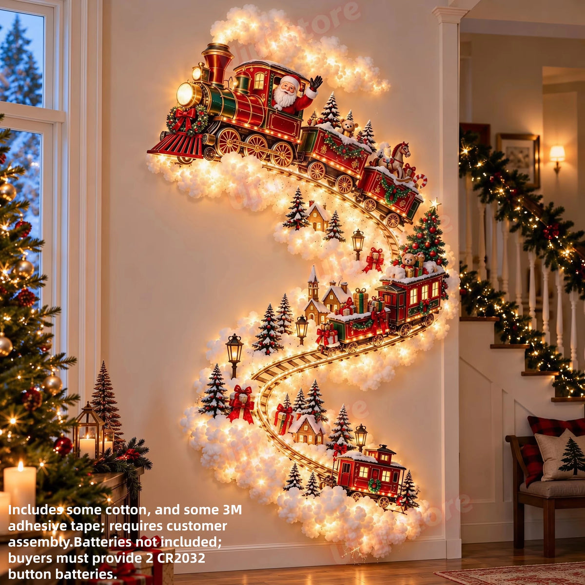 Christmas Magic Trail Wall Light-LED Glowing Christmas Scene Wall Decoration,Santa Sleigh Reindeer Hanging Decoration for Party