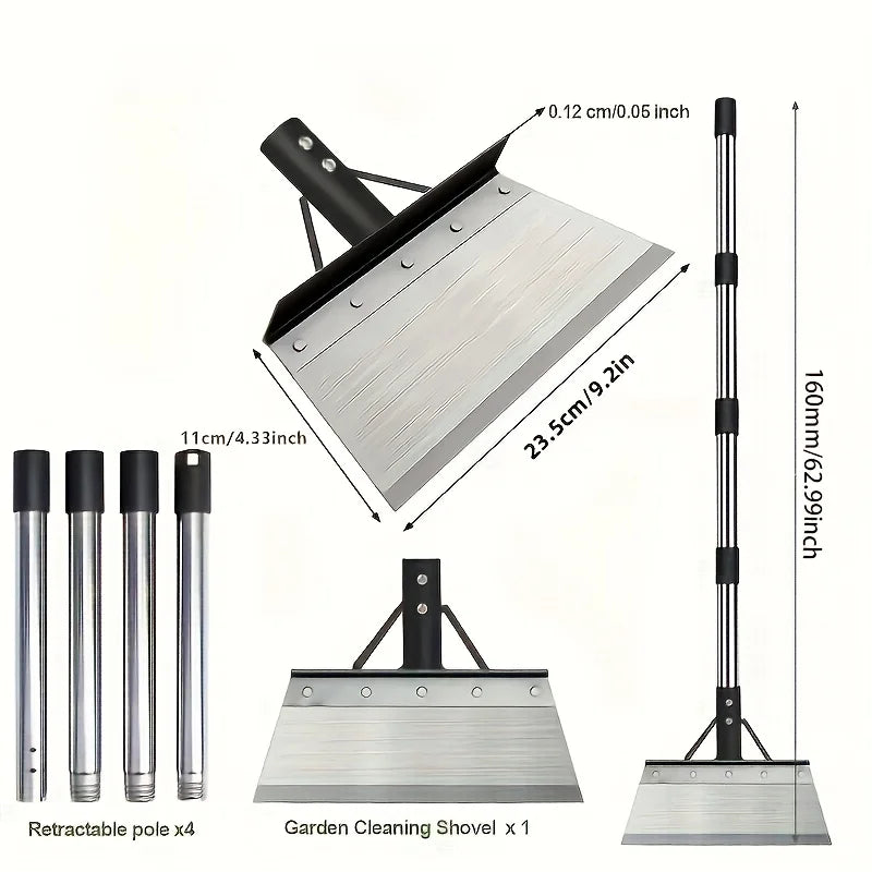 Multi-functional Garden Cleaning Shovel, Heavy-Duty Steel Flat Shovel with Adjustable Handle, Used for Weeding, De-Icing, and Ou