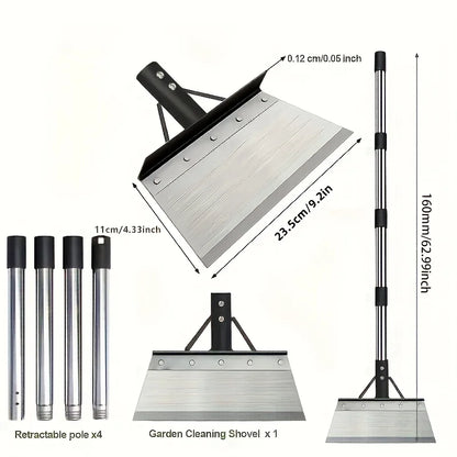 Multi-functional Garden Cleaning Shovel, Heavy-Duty Steel Flat Shovel with Adjustable Handle, Used for Weeding, De-Icing, and Ou