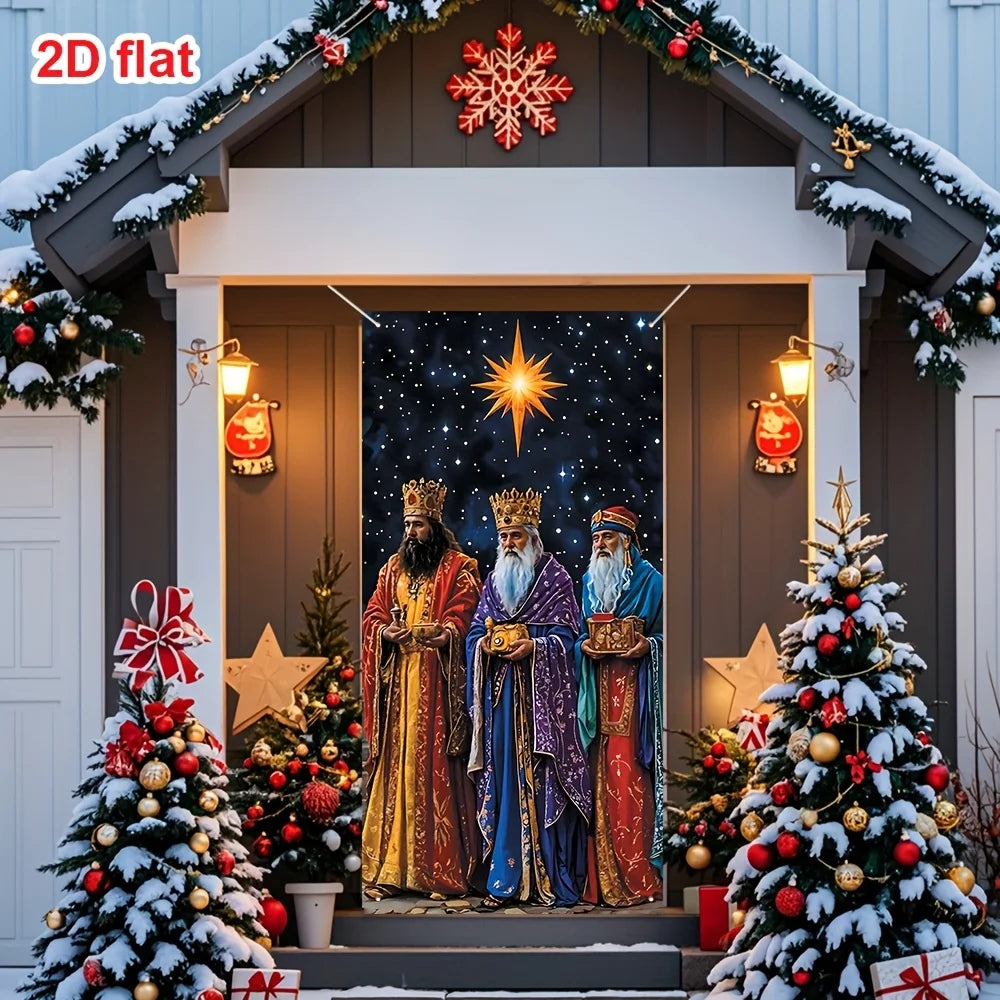 2D Flat 1pc Three Kings Festival Door Hanging Banner Christmas New Year Party Decoration Festive Supplies Polyester Backdrops