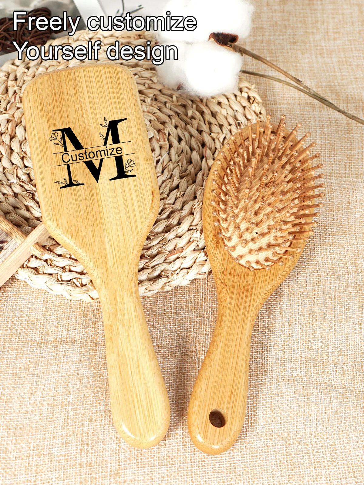 1pc Personalised Custom Bamboo Hairbrush Air Cushion Hair Brush Premium Detangling Massaging Scalp Comb Gifts for Men Women