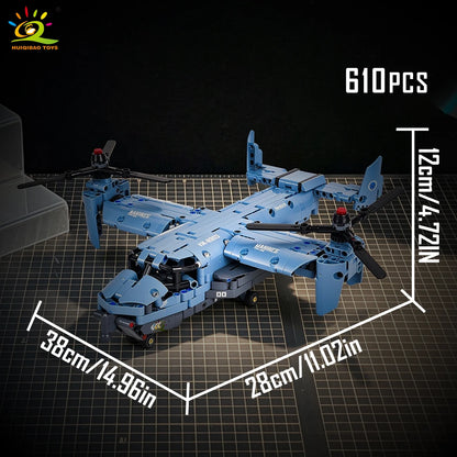 HUIQIBAO MOC V-22 Tiltrotor Aircraft Helicopter Building Block Children Military Airplane Model Bricks Toy Home Decor.
