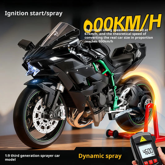 1:9 Simulation Third-generation spray locomotive model Kawasaki motorcycle alloy model with sound&light  boys' gift collectibles