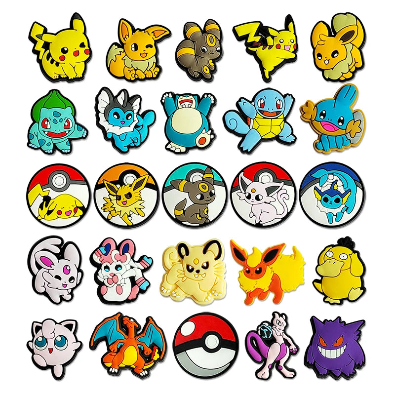 25-72pcs Potdemiel Pokemon Pikachu Shoes Charms PVC Cartoon Shoe Decoration Accessories Clog Sandals Buckle Kids Friends Gift