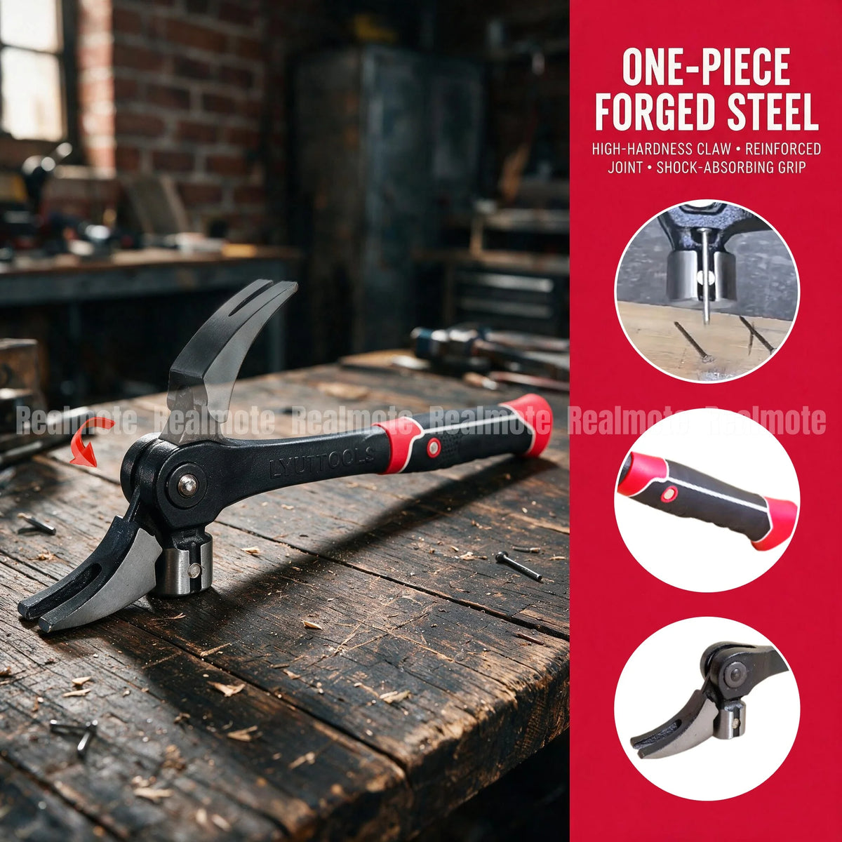 Adjustable Nail Puller Hammer Magnetic Claw Hammer Drop Forged Steel Anti-Slip Handle for DIY Construction Woodworking
