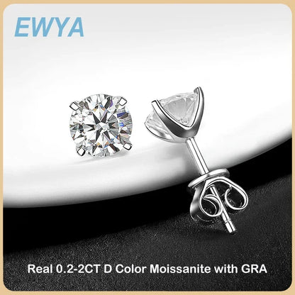 EWYA Luxury 0.4-4CT D Color Moissanite Screw Earrings For Women Party Fine Jewelry 4 Prong S925 Sterling Silver Diamond Earring