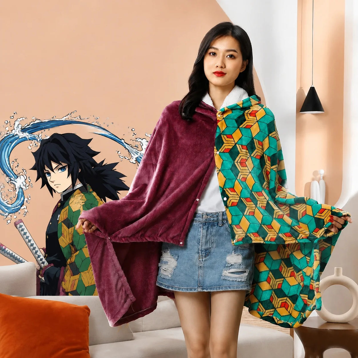 Kawaii Demon Slayer Blanket Plaid Kimetsu No Yaiba Cutecore Cosplay Essentials Pajama Bathrobe Flannel Shinobu Nezuko Collection