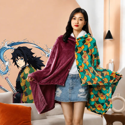 Kawaii Demon Slayer Blanket Plaid Kimetsu No Yaiba Cutecore Cosplay Essentials Pajama Bathrobe Flannel Shinobu Nezuko Collection